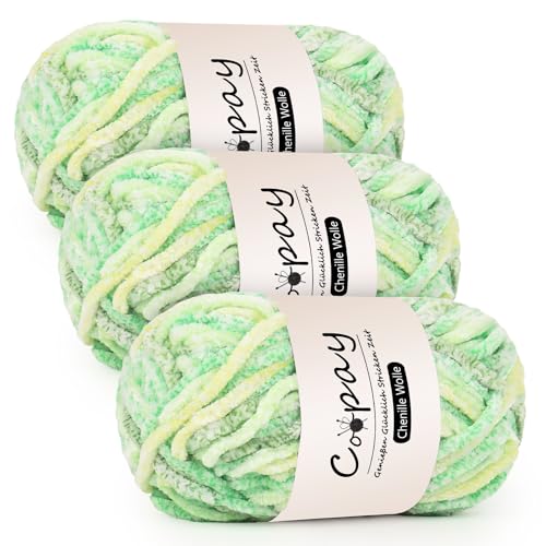 Coopay Chenille Wolle zum Häkeln, 3x100g Samtig Chenillegarn, Dicke Flauschige Weich Chenille Garn, Chenille Wolle, Weicher Plüschwolle Häkelgarn für Decken, Schals - Wassergrün Coopay Chenille Wolle zum Häkeln, 3x100g Samtig Chenillegarn, Dicke Flauschige Weich Chenille Garn, Chenille Wolle, Weicher Plüschwolle Häkelgarn für Decken, Schals - Wassergrün von Coopay