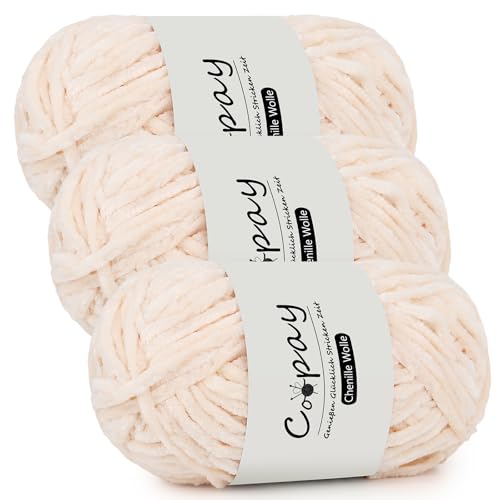 Coopay Chenille Wolle zum Häkeln, 3x100g Samtig Chenillegarn, Dicke Flauschige Weich Chenille Garn, Chenille Wolle, Weicher Plüschwolle Häkelgarn für Decken, Schals - Weiß Rosa Coopay Chenille Wolle zum Häkeln, 3x100g Samtig Chenillegarn, Dicke Flauschige Weich Chenille Garn, Chenille Wolle, Weicher Plüschwolle Häkelgarn für Decken, Schals - Weiß Rosa von Coopay