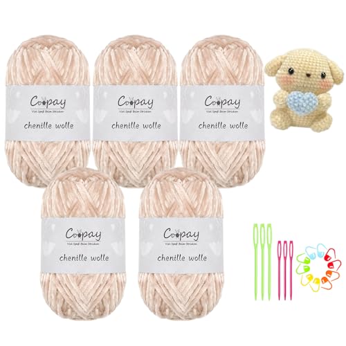 Coopay Chenille Wolle zum Häkeln, 5x100g Samtig Chenillegarn, Flauschige Weich Chenille Garn, Chenille Wolle mit Häkelzubehör, Weicher Plüschwolle Häkelgarn für Decken, Schals - Grau Kamel Coopay Chenille Wolle zum Häkeln, 5x100g Samtig Chenillegarn, Flauschige Weich Chenille Garn, Chenille Wolle mit Häkelzubehör, Weicher Plüschwolle Häkelgarn für Decken, Schals - Grau Kamel von Coopay