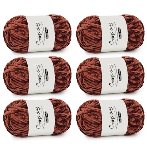 Coopay Chenille Wolle zum Häkeln, 6x100g Weiche Samtig Chenillegarn, Flauschige Dicke Wolle zum Stricken, Warme Plüschwolle Häkelgarn für Decken, Schals, Mützen - Kaffee Coopay Chenille Wolle zum Häkeln, 6x100g Weiche Samtig Chenillegarn, Flauschige Dicke Wolle zum Stricken, Warme Plüschwolle Häkelgarn für Decken, Schals, Mützen - Kaffee von Coopay