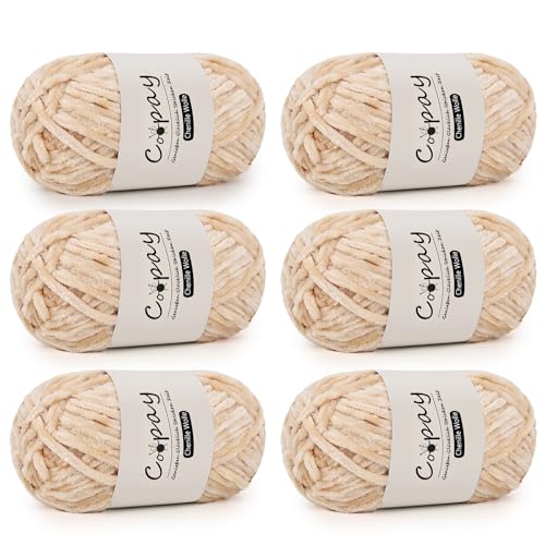Coopay Chenille Wolle zum Häkeln, 6x100g Weiche Samtig Chenillegarn, Flauschige Dicke Wolle zum Stricken, Warme Plüschwolle Häkelgarn für Decken, Schals, Mützen - Kamel Coopay Chenille Wolle zum Häkeln, 6x100g Weiche Samtig Chenillegarn, Flauschige Dicke Wolle zum Stricken, Warme Plüschwolle Häkelgarn für Decken, Schals, Mützen - Kamel von Coopay
