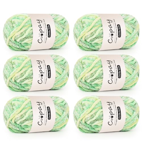 Coopay Chenille Wolle zum Häkeln, 6x100g Weiche Samtig Chenillegarn, Flauschige Dicke Wolle zum Stricken, Warme Plüschwolle Häkelgarn für Decken, Schals, Mützen - Wassergrün Coopay Chenille Wolle zum Häkeln, 6x100g Weiche Samtig Chenillegarn, Flauschige Dicke Wolle zum Stricken, Warme Plüschwolle Häkelgarn für Decken, Schals, Mützen - Wassergrün von Coopay