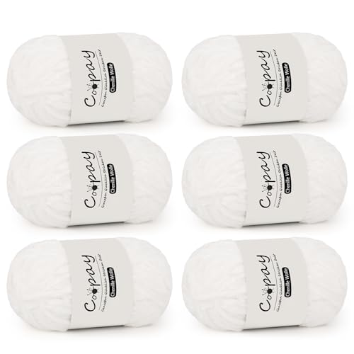 Coopay Chenille Wolle zum Häkeln, 6x100g Weiche Samtig Chenillegarn, Flauschige Dicke Wolle zum Stricken, Warme Plüschwolle Häkelgarn für Decken, Schals, Mützen - Weiß Coopay Chenille Wolle zum Häkeln, 6x100g Weiche Samtig Chenillegarn, Flauschige Dicke Wolle zum Stricken, Warme Plüschwolle Häkelgarn für Decken, Schals, Mützen - Weiß von Coopay