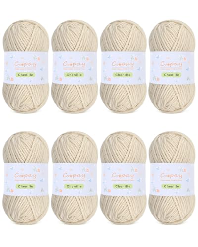 Coopay Chunky Chenille-Garn zum Häkeln und Stricken, 8 Stück, 50 g, CYC #5, 3,5 mm sperriges Samtgarn zum Häkeln, geeignet zum Basteln von Plüschtieren, Decken, Schals (Khaki) von Coopay