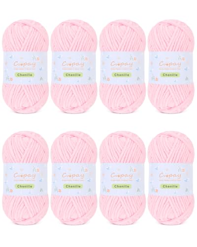 Coopay Chunky Chenille-Garn zum Häkeln und Stricken, 8 Stück, 50 g, CYC #5, 3,5 mm sperriges Samtgarn zum Häkeln, geeignet zum Basteln von Plüschtieren, Decken, Schals (Rosa) von Coopay
