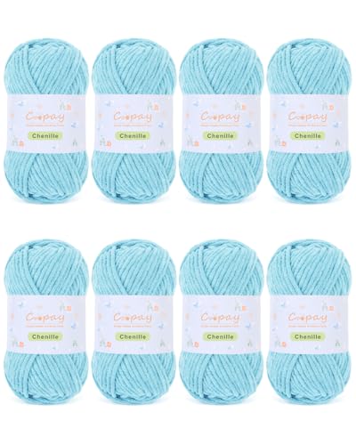 Coopay Chunky Chenille-Garn zum Häkeln und Stricken, 8 Stück, 50 g, CYC #5, 3,5 mm sperriges Samtgarn zum Häkeln, geeignet zum Basteln von Plüschtieren, Decken, Schals (blau) von Coopay