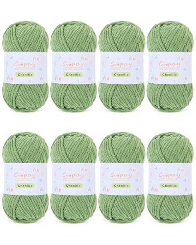 Coopay Chunky Chenille-Garn zum Häkeln und Stricken, 8 Stück, 50 g, CYC #5, 3,5 mm sperriges Samtgarn zum Häkeln, geeignet zum Basteln von Plüschtieren, Decken, Schals (grün) von Coopay
