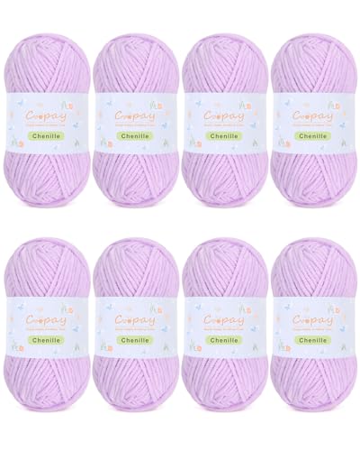 Coopay Chunky Chenille-Garn zum Häkeln und Stricken, 8 Stück, 50 g, CYC #5, 3,5 mm sperriges Samtgarn zum Häkeln, geeignet zum Basteln von Plüschtieren, Decken, Schals (lila) von Coopay