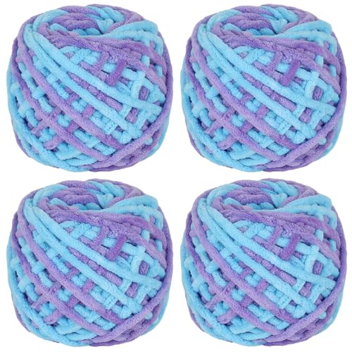 Coopay Chunky Wolle zum Häkeln, 4 x 90g Dicke Wolle zum Stricken Dickes Garn, Plüschgarn Wolle zum Stricken, Weich Wolle Dickes Garn Flauschig für Decken, Schals, Puppen - Blaugrüne Blume von Coopay