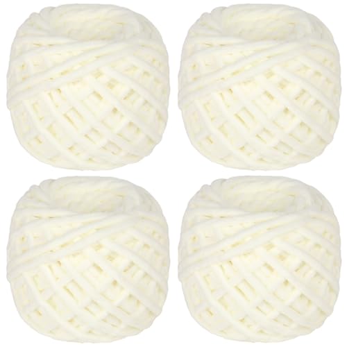 Coopay Chunky Wolle zum Häkeln, 4 x 90g Dicke Wolle zum Stricken Dickes Garn, Plüschgarn Wolle zum Stricken, Weich Wolle Dickes Garn Flauschig für Decken, Schals, Puppen - Milchig Weiß von Coopay