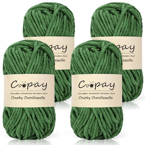 Coopay Dickes Garn zum Häkeln, 4 x 50g Chunky Wolle, Flauschige Dick Wolle zum Handstricken, Armeegrün von Coopay