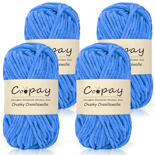 Coopay Dickes Garn zum Häkeln, 4 x 50g Chunky Wolle, Flauschige Dick Wolle zum Handstricken, Blau Coopay Dickes Garn zum Häkeln, 4 x 50g Chunky Wolle, Flauschige Dick Wolle zum Handstricken, Blau von Coopay