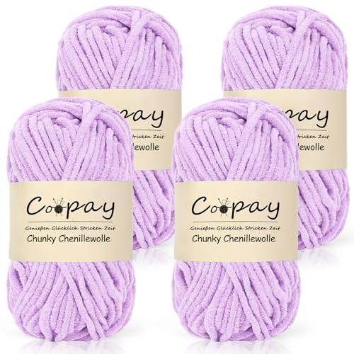 Coopay Dickes Garn zum Häkeln, 4 x 50g Chunky Wolle, Flauschige Dick Wolle zum Handstricken, Hellviolett von Coopay