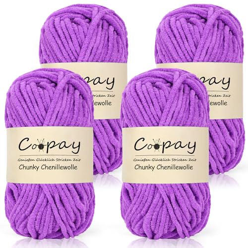 Coopay Wolle zum Häkeln,4 x 50g Chunky Wolle zum Häkeln Dickes Garn, Flauschige Dick Wolle zum Handstricken, Lavendelviolett Coopay Wolle zum Häkeln,4 x 50g Chunky Wolle zum Häkeln Dickes Garn, Flauschige Dick Wolle zum Handstricken, Lavendelviolett von Coopay