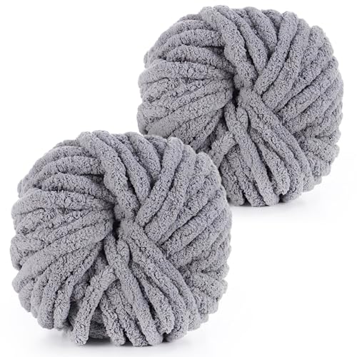Coopay Dicke Wolle zum Häkeln, 2x240g Weiches Armstricken Wolle zum Handstricken, Soft Chunky Wolle zum Stricken, Sperrige Armstricken Wolle, xxl Wolle für Decken, Kissen, Haustier Nest - Grau von Coopay