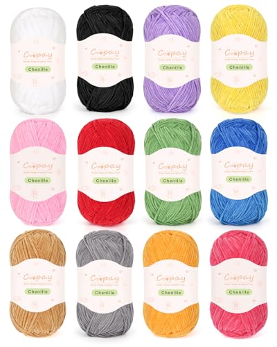Coopay Dünnes Chenille-Garn zum Häkeln und Stricken, 12 Stück, 50 g, buntes weiches Häkelgarn, geeignet für Bastelarbeiten und DIY-Puppen, superweiches Polyester Coopay Dünnes Chenille-Garn zum Häkeln und Stricken, 12 Stück, 50 g, buntes weiches Häkelgarn, geeignet für Bastelarbeiten und DIY-Puppen, superweiches Polyester von Coopay