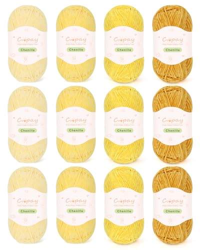 Coopay Dünnes Chenille-Garn zum Häkeln und Stricken, 12 Stück, 50 g, gelbes weiches Häkelgarn, geeignet für Bastelarbeiten und DIY-Puppen, superweiches Polyester Coopay Dünnes Chenille-Garn zum Häkeln und Stricken, 12 Stück, 50 g, gelbes weiches Häkelgarn, geeignet für Bastelarbeiten und DIY-Puppen, superweiches Polyester von Coopay