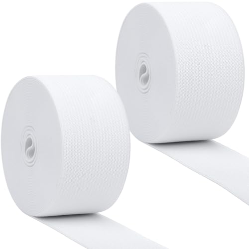Coopay Elastisches Band zum Nähen, Strickspule, hohe Elastizität, 3,8 cm breit, 2 Rollen zum Nähen von Bund, Kleidung, Hosen, Kleid, Gürtel, Kunst oder Handwerk, DIY, 5,5 Yard/Rolle (weiß) von Coopay