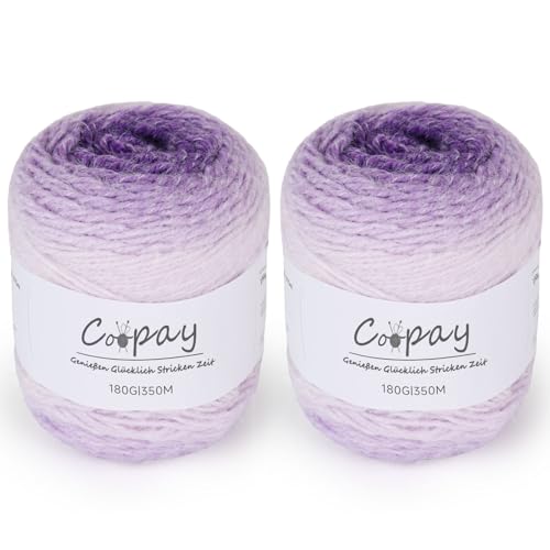 Coopay Farbverlauf Wolle zum Häkeln, 2 x 180g Flauschige Bunt Wolle zum Stricken, Weiches Häkelwolle mit Farbverlauf, Samtig Farbverlauf Häkelgarn, Premium Acrylwolle für Decke, Pullover - Lila Coopay Farbverlauf Wolle zum Häkeln, 2 x 180g Flauschige Bunt Wolle zum Stricken, Weiches Häkelwolle mit Farbverlauf, Samtig Farbverlauf Häkelgarn, Premium Acrylwolle für Decke, Pullover - Lila von Coopay