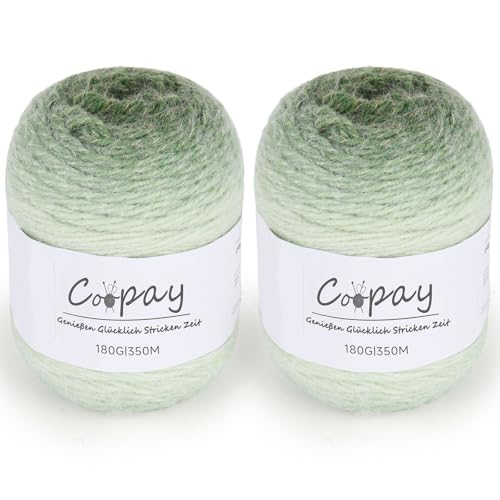 Coopay Farbverlauf Wolle zum Häkeln, 2 x 180g Flauschige Bunt Wolle zum Stricken, Weiches Häkelwolle mit Farbverlauf, Samtig Farbverlauf Häkelgarn, Premium Acrylwolle für Decke, Pullover - Grün von Coopay