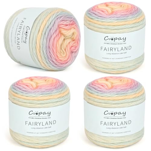Coopay Farbverlaufsgarn, 400g (4x100g) Wolle zum Häkeln, Mehrfarbiges Gradient Häkelgarn, Schön Farbverlaufswolle Super Weich Häkelgarn, Wolle zum Stricken Elegante Pullover Hüte, Schal - Macarons von Coopay