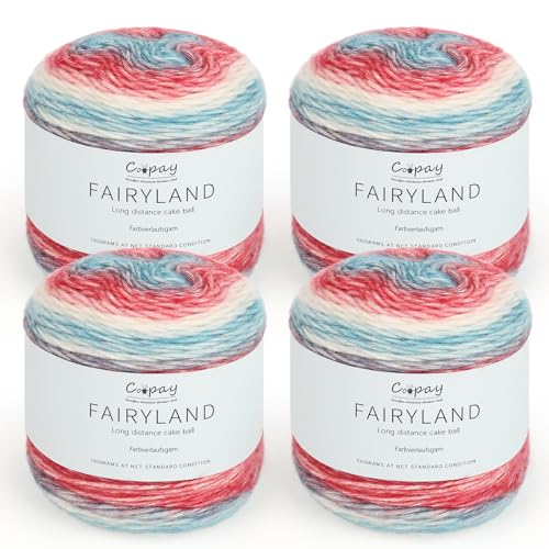 Coopay Farbverlaufsgarn, 400g (4x100g) Wolle zum Häkeln, Mehrfarbiges Gradient Häkelgarn, Schön Farbverlaufswolle Super Weich Häkelgarn, Wolle zum Stricken Elegante Pullover Hüte, Schal - Red-Blue von Coopay