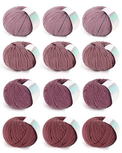 Coopay Garn zum Häkeln, 12 Premium-Wollgarne – 98 % Wolle, 2 % Baumwolle, 100 g, 129 Yds – Häkelgarn für Kleidung, Schals, Decken, Schals (Purple Family) von Coopay