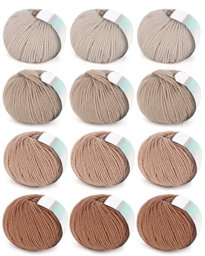 Coopay Garn zum Häkeln, 12 Premium-Wollgarne – 98 % Wolle, 2 % Baumwolle, 100 g, 129 m – Häkelgarn für Kleidung, Schals, Decken, Schals (Khaki-Familie) von Coopay