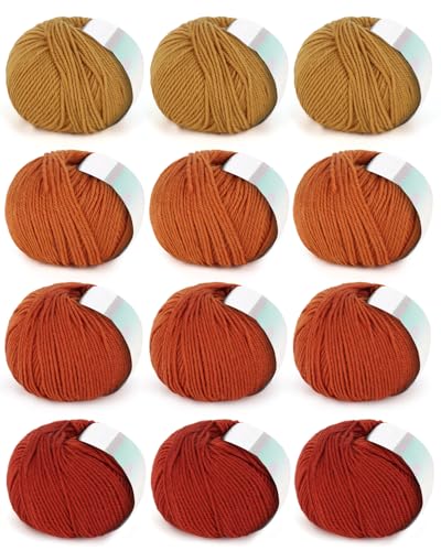 Coopay Garn zum Häkeln, 12 Premium-Wollgarne – 98 % Wolle, 2 % Baumwolle, 100 g, 129 m – Häkelgarn für Kleidung, Schals, Decken, Schals (Orange Family) von Coopay