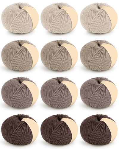 Coopay Garn zum Häkeln, 12 Premium-Wollgarne – 98 % Wolle, 2 % Baumwolle, 50 g, 160 m – Häkelgarn für Kleidung, Schals, Decken, Schals (Kamelfamilie) von Coopay