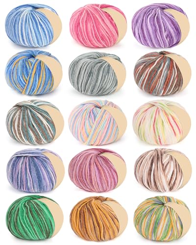 Coopay Garn zum Häkeln, 12 hochwertige Wollgarne – 98 % Wolle, 2 % Baumwolle, 100 g, 129 m, Häkelgarn für Kleidung, Schals, Decken, Schals (Mehrfarbig B) von Coopay