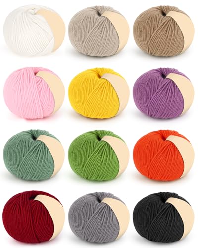 Coopay Garn zum Häkeln, 12 hochwertige Wollgarne – 98 % Wolle, 2 % Baumwolle, 50 g, 160 m – Häkelgarn für Kleidung, Schals, Decken, Schals (Mehrfarbig A) von Coopay