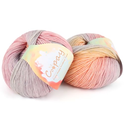 Coopay Garn zum Häkeln, Stricken, Farbverlaufskuchengarne, 2 × 100 g – 220 m – 50 % Baumwolle, 50 % Acryl, Ombré-Garne, Häkelgarn für Decken, Schals, Schals (105 Colorful Dream) von Coopay