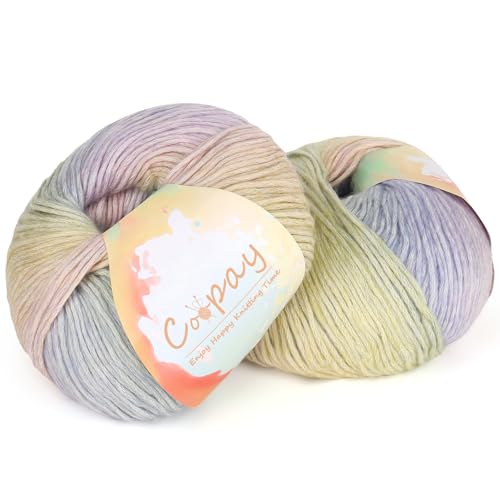 Coopay Garn zum Häkeln, Stricken, Farbverlaufskuchengarne, 2 × 100 g – 220 m – 50 % Baumwolle, 50 % Acryl, Ombré-Garne, Häkelgarn für Decken, Schals, Schals (106 Morgenfarben) von Coopay