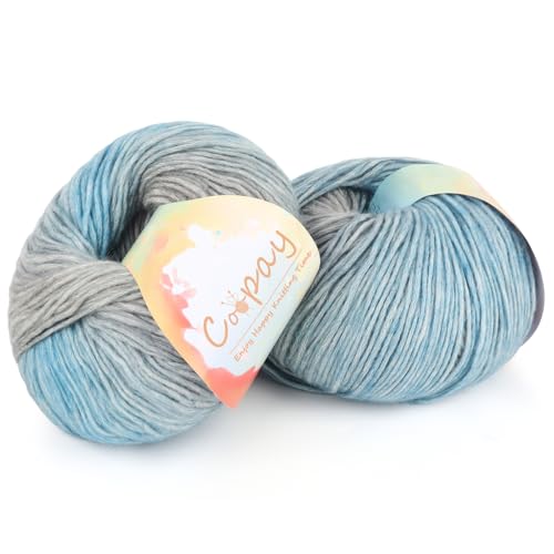 Coopay Garn zum Häkeln Stricken, Farbverlaufskuchengarne, 2 × 100 g – 220 Yds – 50 % Baumwolle, 50 % Acryl, Ombré-Garne, Häkelgarn für Decken, Schals, Schals (101 Meerblau) von Coopay