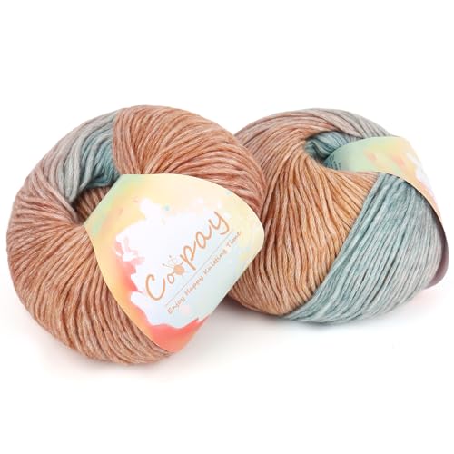Coopay Garn zum Häkeln Stricken, Farbverlaufskuchengarne, 2 × 100 g – 220 Yds – 50 % Baumwolle, 50 % Acryl, Ombré-Garne, Häkelgarn für Decken, Schals, Schals (110 Ölgemälde) von Coopay