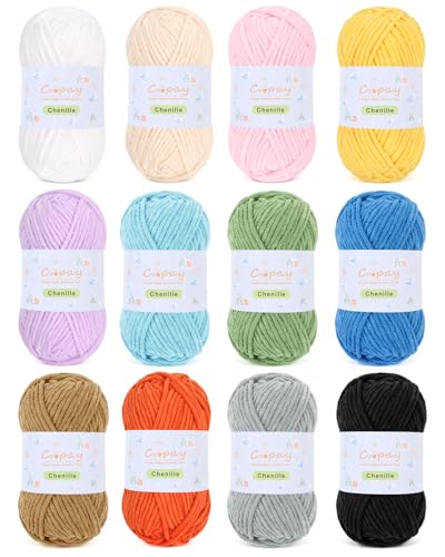 Coopay Grobes Chenille-Garn zum Häkeln und Stricken, 12 Farben à 50 g, CYC #5, 3,5 mm sperriges Samtgarn zum Häkeln, geeignet zum Basteln von Plüschtieren, Decken, Schals Coopay Grobes Chenille-Garn zum Häkeln und Stricken, 12 Farben à 50 g, CYC #5, 3,5 mm sperriges Samtgarn zum Häkeln, geeignet zum Basteln von Plüschtieren, Decken, Schals von Coopay