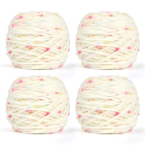 Coopay Häkelgarn, 4 x 50g Wunderschön Wolle zum Häkeln mit Regenbogenpunkte, Weicher Häkeln Wolle zum Stricken, Häkelgarn Baumwolle für Schals, Mützen - Rosa Gelb Punkt von Coopay