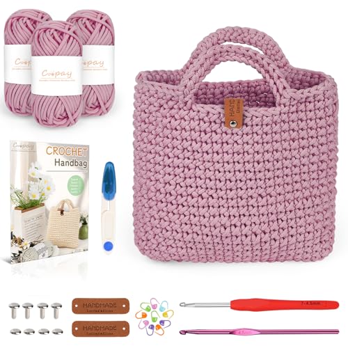 Coopay Häkelset für Anfänger, Häkelset Tasche mit Häkelnadel 4,5mm, Anleitung, 5mm Dicke Wolle zum Häkeln Kleine Handtasche, Kreative Geschenke für Töchter, Familie und Freunde - Dunkelrosa Coopay Häkelset für Anfänger, Häkelset Tasche mit Häkelnadel 4,5mm, Anleitung, 5mm Dicke Wolle zum Häkeln Kleine Handtasche, Kreative Geschenke für Töchter, Familie und Freunde - Dunkelrosa von Coopay