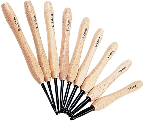 Coopay Holzgriff Häkelnadel Set, 9 Stück Ergonomische Metall Häkelnadeln mit Holzfarbe Holzgriff für Arthritische Hände, Leichte Häkelnadeln Set für Anfänger Erwachsene, Häkelnadelset 2,0-6,0 mm Coopay Holzgriff Häkelnadel Set, 9 Stück Ergonomische Metall Häkelnadeln mit Holzfarbe Holzgriff für Arthritische Hände, Leichte Häkelnadeln Set für Anfänger Erwachsene, Häkelnadelset 2,0-6,0 mm von Coopay