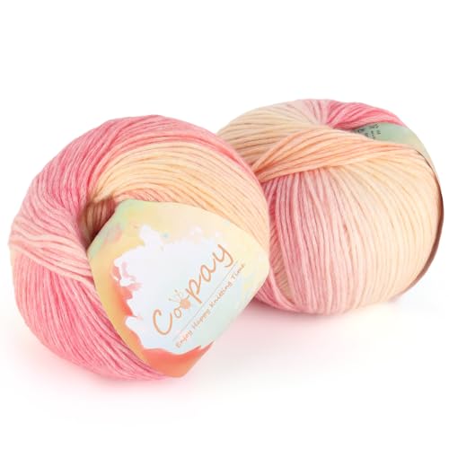 Coopay Ombre-Garn zum Häkeln, Stricken, 2 × 100 g, Häkelgarn – 50 % Baumwolle, 50 % Acryl – perfekt für Schal, Mütze, Blumendecke (Blumensaison) von Coopay