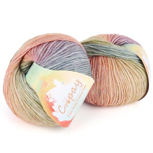 Coopay Ombre-Garn zum Häkeln, Stricken, 2 x 100 g, Häkelgarn – 50 % Baumwolle, 50 % Acryl – perfekt für Schal, Mütze, Blumendecke (Regenbogen) von Coopay