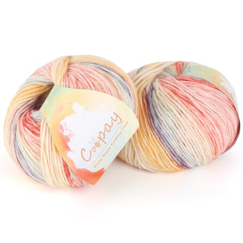 Coopay Ombré-Garn zum Häkeln, Stricken, 2 × 100 g, Häkelgarn – 50 % Baumwolle, 50 % Acryl – perfekt für Schal, Schal, Mütze, Blumendecke (Asahi) von Coopay