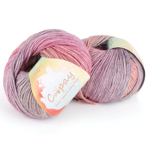 Coopay Ombre-Garn zum Häkeln, Stricken, 2 x 100 g, Häkelgarn – 50 % Baumwolle, 50 % Acryl – perfekt für Schal, Schal, Mütze, Blumendecke (Evening Haze) von Coopay