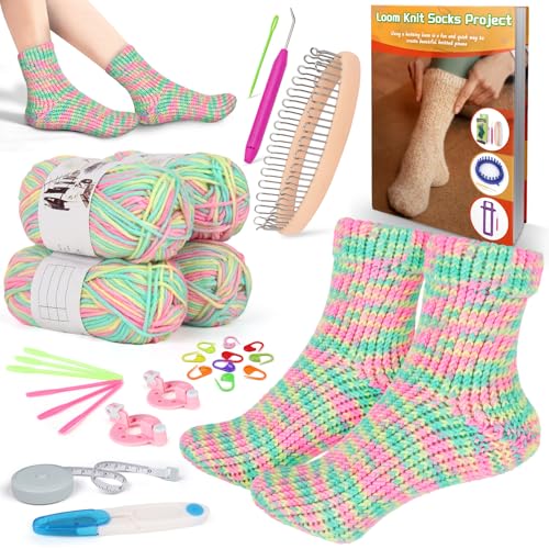 Coopay Sockenwebstuhl-Strickset für Anfänger, Strickwebstuhl-Set mit 4 Garn, leicht verständliche Anleitung, Socken lernen für Erwachsene, fantastische DIY-Geschenke, Strickmütze, Rosa, Grün, Gelb Coopay Sockenwebstuhl-Strickset für Anfänger, Strickwebstuhl-Set mit 4 Garn, leicht verständliche Anleitung, Socken lernen für Erwachsene, fantastische DIY-Geschenke, Strickmütze, Rosa, Grün, Gelb von Coopay