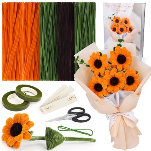 Coopay Sonnenblumen Blumenstrauß, DIY Pfeifenreiniger Blumen Set mit Pfeifenputzer, Klebeband, Schleife, Kreative Pfeifenreiniger Set mit Video und Anleitung, Pfeifenputzer zum Basteln für Anfänger Coopay Sonnenblumen Blumenstrauß, DIY Pfeifenreiniger Blumen Set mit Pfeifenputzer, Klebeband, Schleife, Kreative Pfeifenreiniger Set mit Video und Anleitung, Pfeifenputzer zum Basteln für Anfänger von Coopay