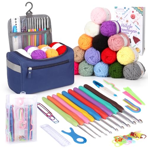 Coopay Tragbar Häkelset für Anfänger, Häkelnadel Set mit 15 Wolle, Tasche, Häkelzubehör, Ergonomische Häkelnadeln mit Weicher Griff und Metall Häkelnadel, 2,0-10 mm Praktische Häkelnadel Set Geschenk Coopay Tragbar Häkelset für Anfänger, Häkelnadel Set mit 15 Wolle, Tasche, Häkelzubehör, Ergonomische Häkelnadeln mit Weicher Griff und Metall Häkelnadel, 2,0-10 mm Praktische Häkelnadel Set Geschenk von Coopay