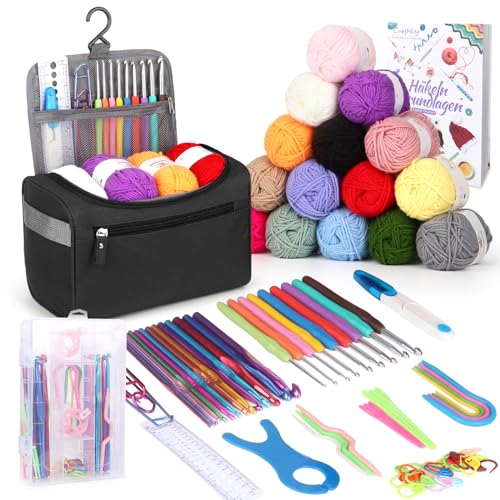 Coopay Tragbar Häkelset für Anfänger, Häkelnadel Set mit 15 Wolle, Tasche, Häkelzubehör, Ergonomische Häkelnadeln mit Weicher Griff und Metall Häkelnadel, 2,0-10 mm Praktische Häkelnadeln, Schwarz Coopay Tragbar Häkelset für Anfänger, Häkelnadel Set mit 15 Wolle, Tasche, Häkelzubehör, Ergonomische Häkelnadeln mit Weicher Griff und Metall Häkelnadel, 2,0-10 mm Praktische Häkelnadeln, Schwarz von Coopay