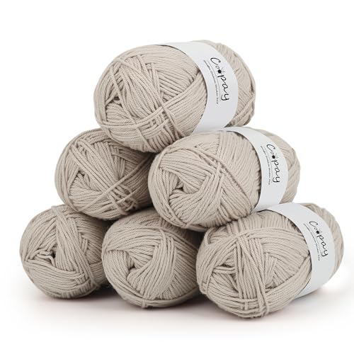 Coopay Wolle zum Häkeln, 100% Baumwolle zum Stricken, 6 x 50g Weiches Häkelgarn Baumwolle zum Häkeln, Babywolle Baumwollgarn für Pullover, Socken, Babydecke - Beige von Coopay