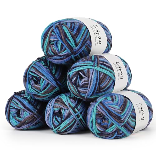Coopay Wolle zum Häkeln, 100% Baumwolle zum Stricken, 6 x 50g Weiches Häkelgarn Baumwolle zum Häkeln, Babywolle Baumwollgarn für Pullover, Socken, Babydecke - Lilaweißes Pulver von Coopay